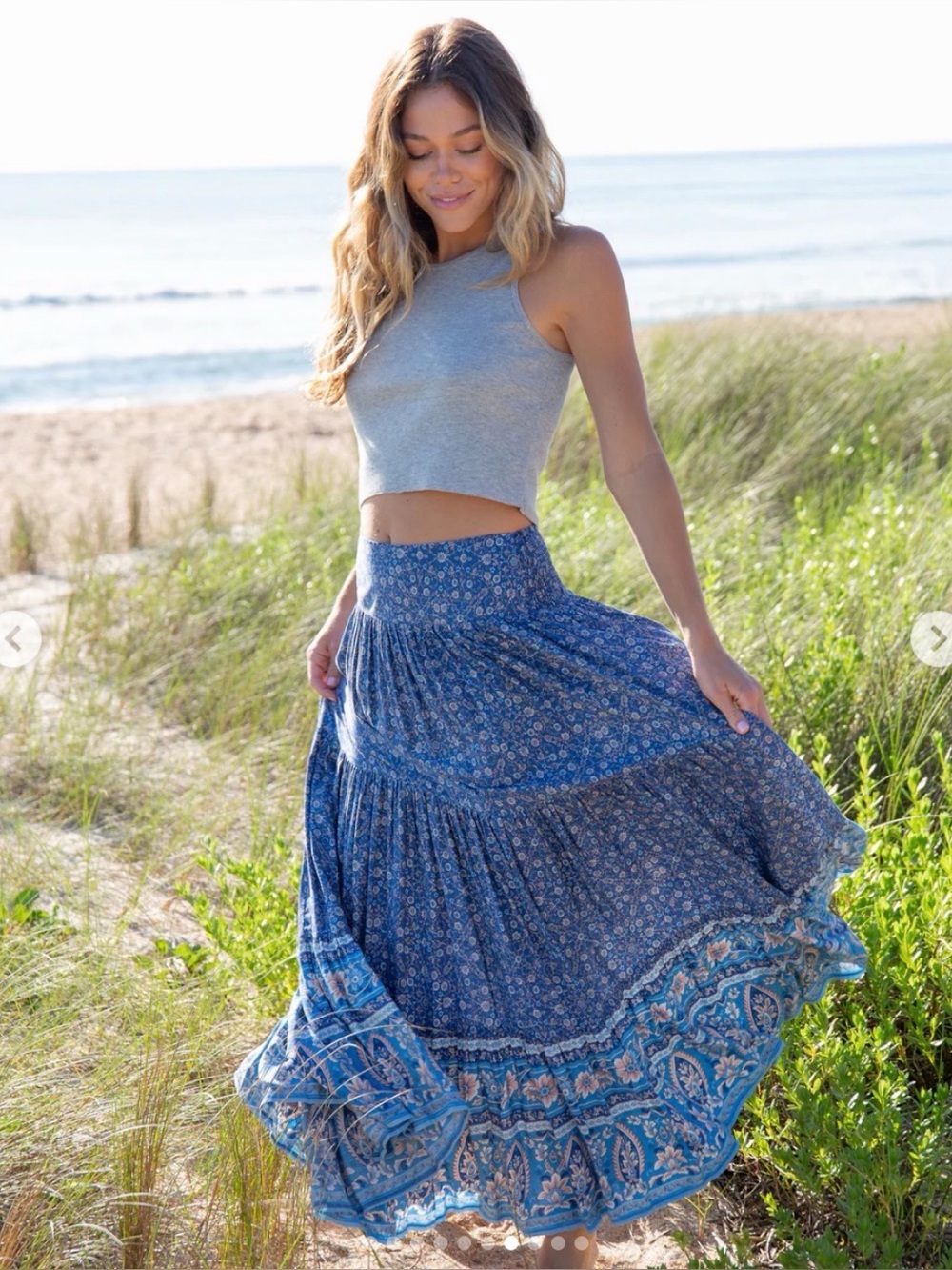 NATURAL LIFE Blue Paisley Tiered Maxi Skirt